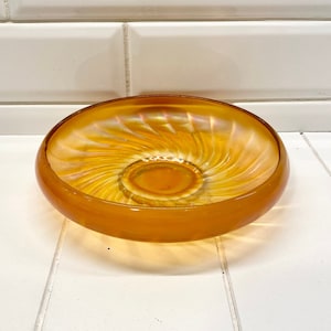 Vintage Iridescent Orange Carnival Glass Dish, Iridescent Glass Bowl, Vintage Carnival Glass, Orange Carnival Glass, Marigold Swirl