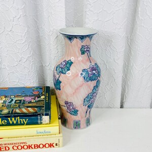 Vintage Pink Chinoiserrie Chinese Ceramic Vase, Vintage Oriental Decor, Vintage Asian Decor, Floral Chinoiserie Ceramic Vase, 13&quot; Tall