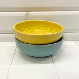 Vintage Speckled Yellow and Teal McCoy Pottery Cereal Bowls, Vintage McCoy Pottery, Vintage McCoy Bowls, 1950s Kitchen, Set of Two