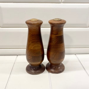 Mid Century Modern Tall Wood Salt and Pepper Shaker, Vintage Kitchen