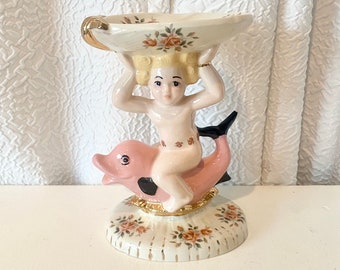 Vintage Super Kitschy Soap Dish, Cherub Riding Dolphin, Vintage Bathroom Decor, Kitschy Bathroom Decor, Handpainted, Holland Mold