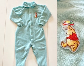 Vintage Teal Fleece Winnie the Pooh Footed Sleeper, Vintage Baby Pajamas, Vintage Footed Pajamas, Winnie the Pooh Pajamas, Size 18 Months