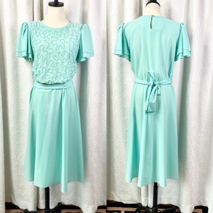 Vintage 1960er Türkises Seil besticktes Tageskleid, Vintage Day Dress, 1960er Kleid, Vintage Kleid, Größe 12