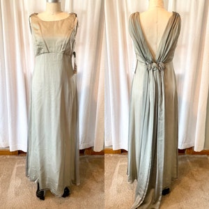 Vintage Bride&#39;s Magazine Sage Green Chiffon Formal Dress, Bridesmaid Dress, Mother of the Bride Dress, Prom Dress, Plunge Back, Size 9/10