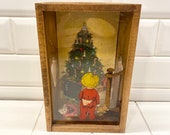 Vintage Kitschy Christmas Folk Art Diorama, Kitschy Christmas Decor, Vintage Folk Art, Vintage Shadow Box, Christmas Candle Holder