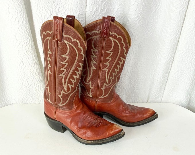 Vintage 1970s Tony Lama Rust Leather Cowboy Boots, Men's Tony Lama