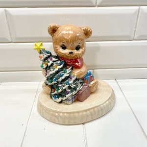 Vintage Handmade Ceramic Bear Holding Christmas Tree, Vintage Ceramic Christmas Tree, Ceramic Tree, Light Up Christmas Tree