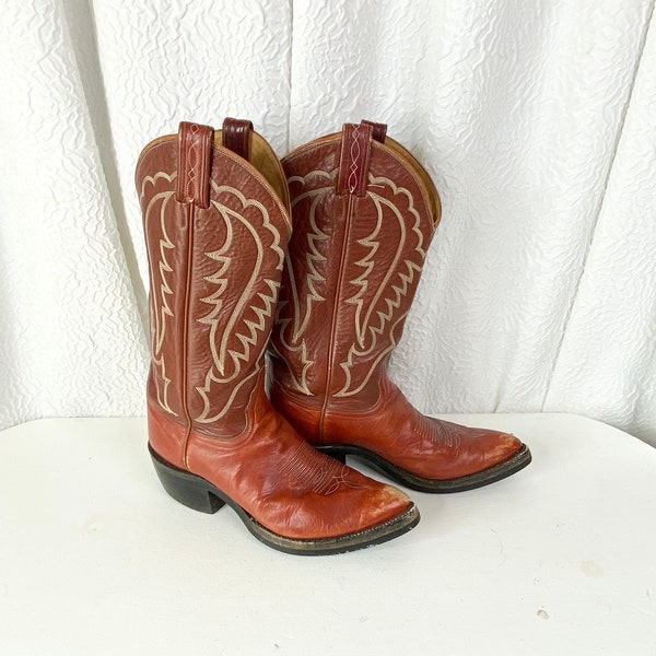 Vintage 1970s Tony Lama Rust Leather Cowboy Boots, Men's Tony Lama Cowboy Boots, Vintage Leather Western Boot, Vintage Tony Lama, Size 9.5
