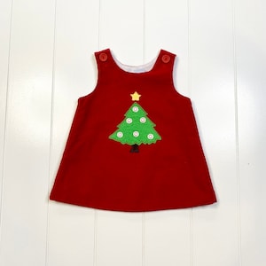 Vintage Kelly es Kids Cord Applikation Besticktes Weihnachtskleid, Vintage Weihnachtskleid, Erstes Weihnachtskleid, 9 Monate Kleid