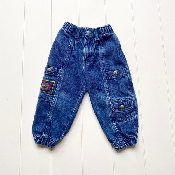 Vintage Little Levis Cargo Denim Jeans with Elastic Ankles, 80s Jeans, Vintage Levi's, Vintage Denim, Size 3T