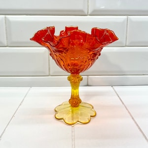 Vintage L. E. Smith Amberina Glass Ruffle Top Compote, Vintage LE Smith Amberina, Vintage Amberina, Amberina Compote, Kanawha, 6.5&quot; Tall