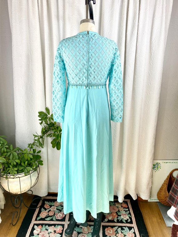 Vintage Turquoise Crochet Knit Top Prom Dress, Vi… - image 9