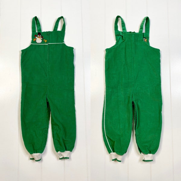 Vintage 1970s Sears Corduroy Christmas Snowman Overalls, Vintage Sears Overalls, Vintage Christmas Overalls, Made in USA, 24 Months