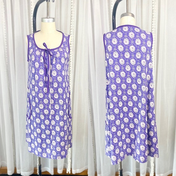 Vintage 1960s Purple Feedsack House Dress, Vintag… - image 1