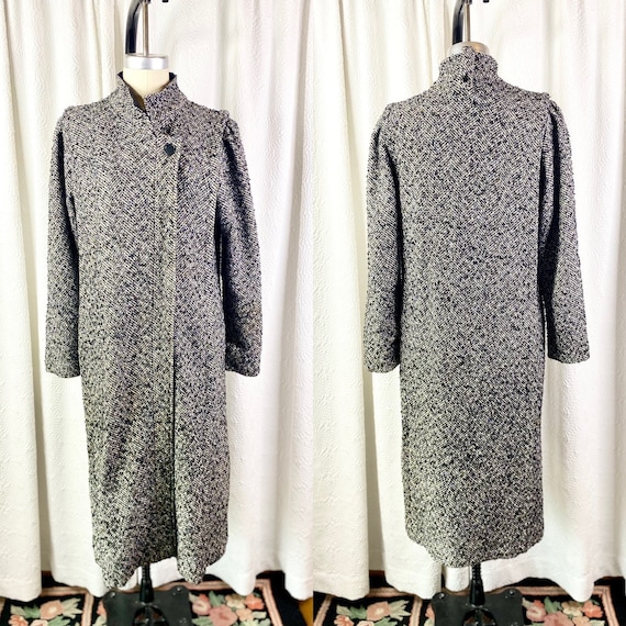 Vintage Tweed Black and White Wool Trench Coat, Vi
