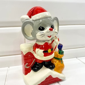 Vintage RB Japan Ceramic Mouse Christmas Piggy Bank, Vintage Piggy Bank, Vintage Mouse Christmas Decor, Kitschy Christmas