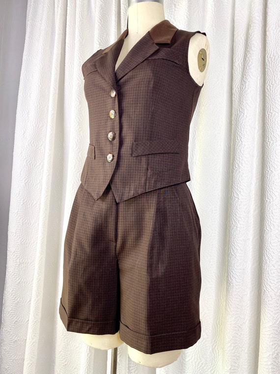 Vintage Giorgio Fiorlini Brown Plaid Shorts Suit,… - image 3