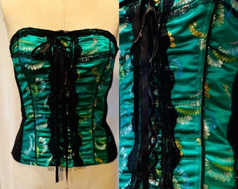 Vintage TRIPP NYC Burlesque Lace Up Corset, Vintage Emerald Green Corset, Vintage Gothwear, Gothcore, Boustier, Overbust Corset, Size Medium