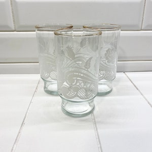 Vintage Lace Design Water Glasses, Mid Century Modern Glassware, MCM Glasses, Ice Tea Glasses, Tom Collins, MCM Glasses, Set of 3