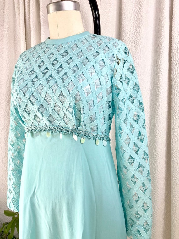 Vintage Turquoise Crochet Knit Top Prom Dress, Vi… - image 4