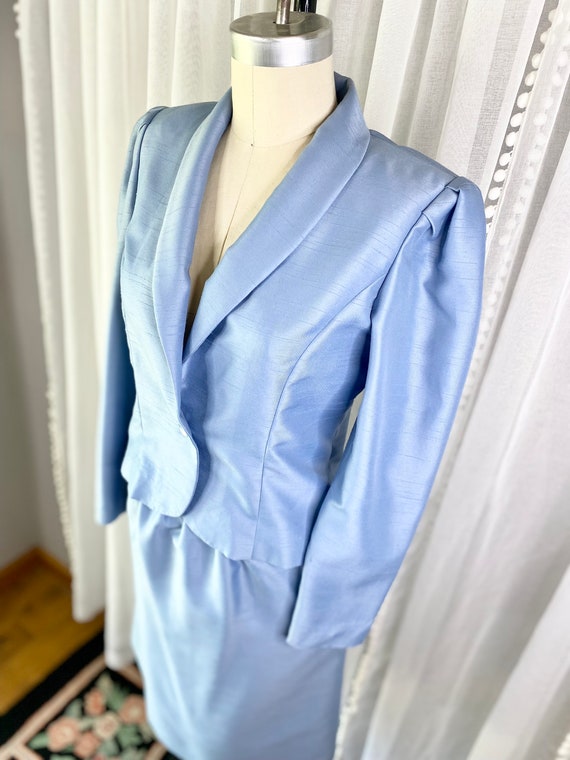 Vintage Periwinkle Blue Dupioni Silk Two Piece Sk… - image 9