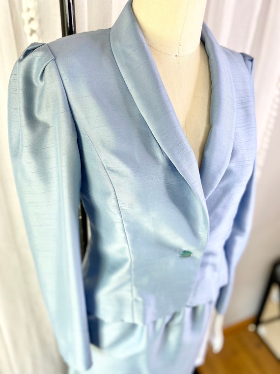 Vintage Periwinkle Blue Dupioni Silk Two Piece Sk… - image 2