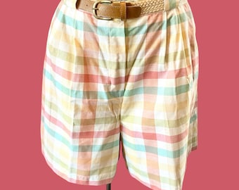 Vintage rutiga bomullsshorts med hög midja från 90-talet, storlek 14