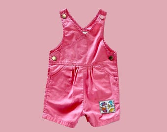 Vintage Lightweight Hot Pink Beach Theme Bubble Shortalls, Size 18 Months