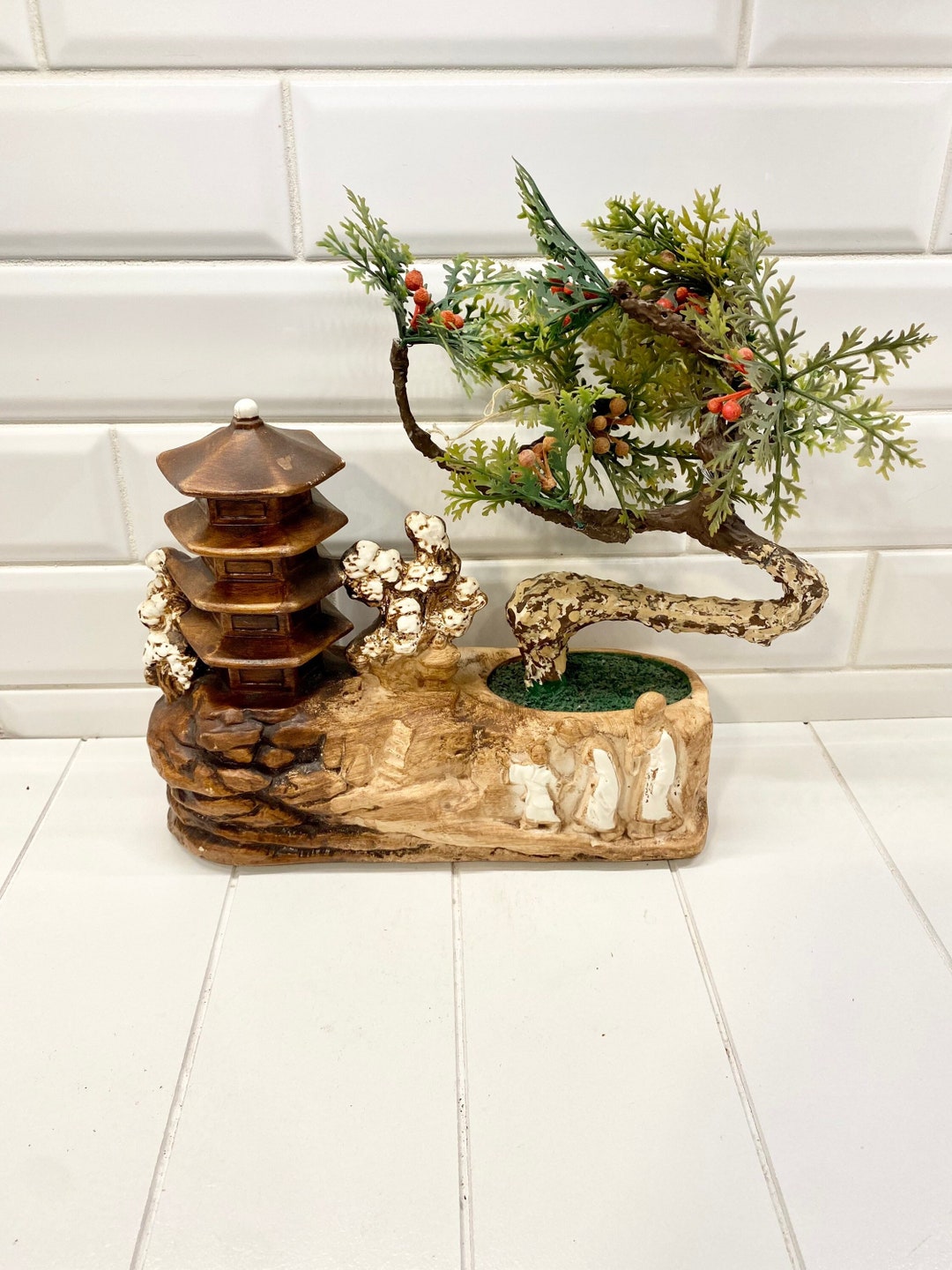 Vintage Van Nuys Pottery Bonsai Tree Ceramic Gravel Art, Vintage