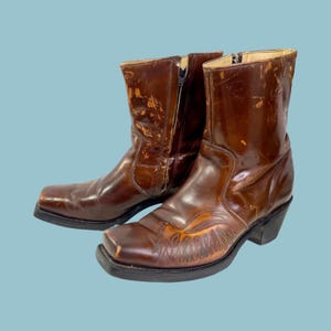 Wrangler Western Ankle Boots USA Vintage 60s Leather Zip Cuban Heel 7D Wrangler Western Boots for Men for Sale | Shop New & Used  main image 2