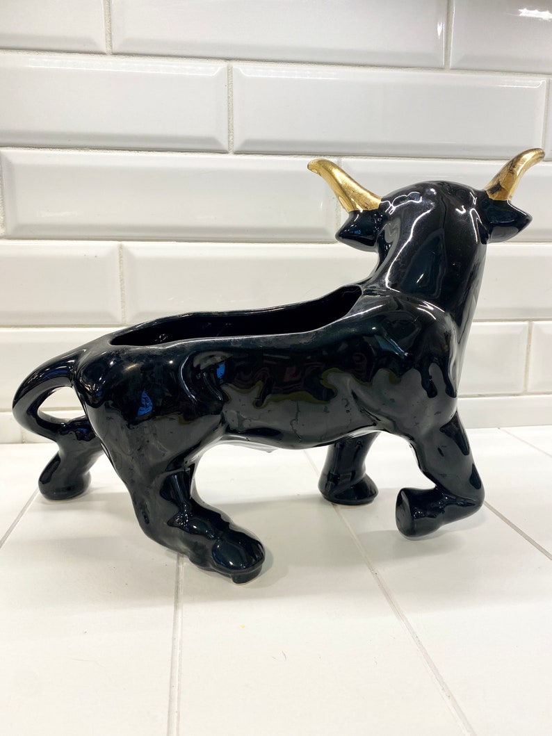 Vintage Mid Century Modern Black Bull Planter With Gold Horns Etsy Vintage Mid Century Modern Black Bull Planter With Gold Horns Etsy