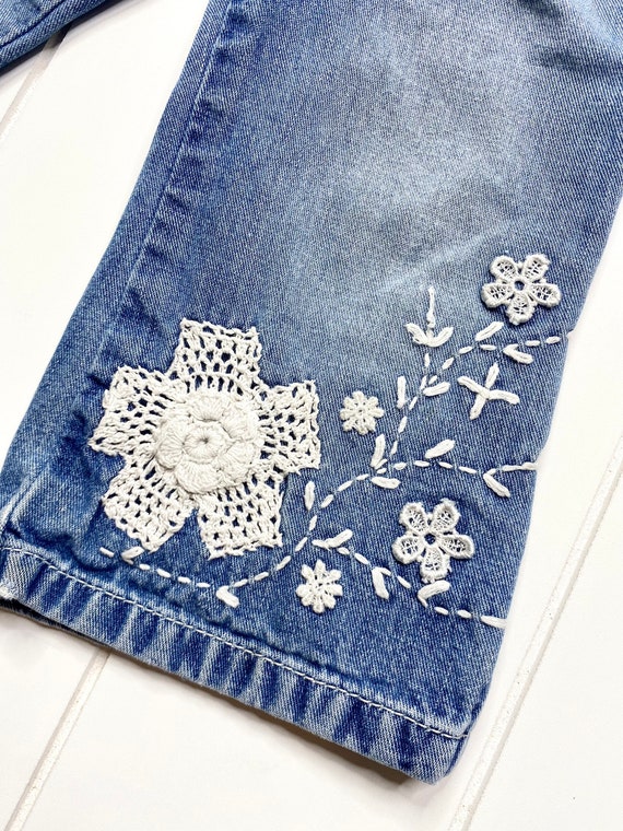 Vintage Flare Jeans with Lace Embroidery, Vintage… - image 5