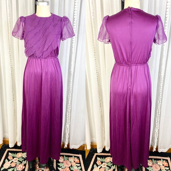 Vintage 1970s Purple Flowy Maxi Dress, Vintage Bo… - image 1