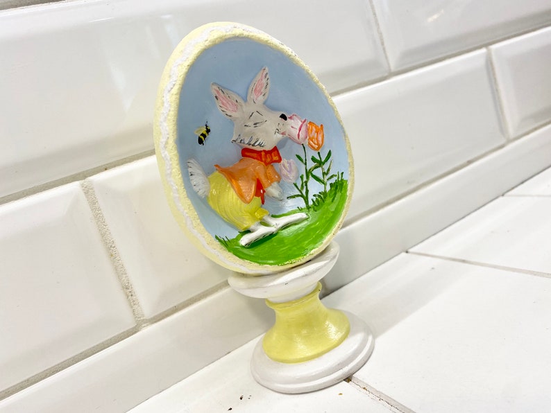 Vintage Hand Painted Byron Mold Easter Rabbit in Egg, Retro Ceramic ...