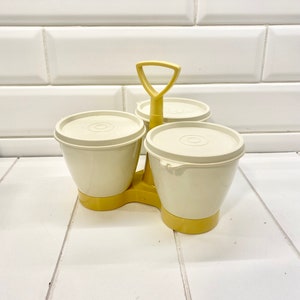 Vintage Yellow Tupperware Condiment Set, Vintage Tupperware Picnic Set, Condiment Caddy, 1970s Tupperware Set, Vintage Camping Gear