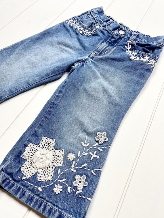 Vintage Flare Jeans with Lace Embroidery, Vintage… - image 9