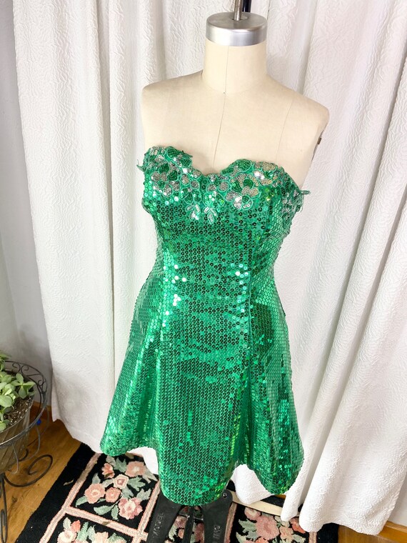 Vintage Amore Iridescent Emerald Green Sequin Min… - image 4