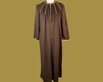 Vintage 1960s Brown Velour Zip Up House Coat, Vintage Robe, Size Medium