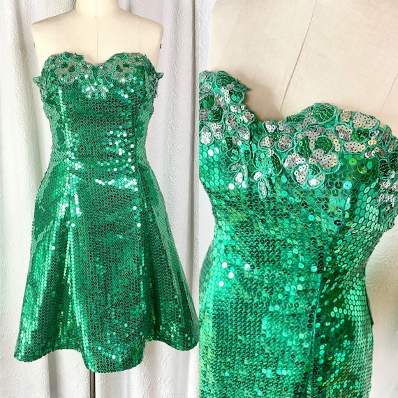 Vintage Amore Iridescent Emerald Green Sequin Min… - image 1