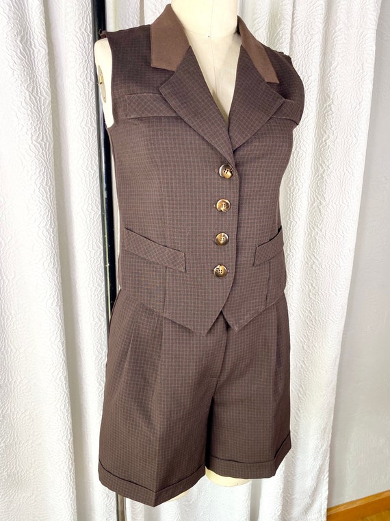 Vintage Giorgio Fiorlini Brown Plaid Shorts Suit,… - image 4