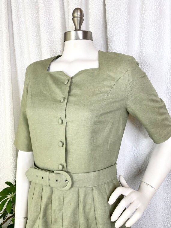 Vintage Laura Ashley Sage Green Linen Blend Pleat… - image 4