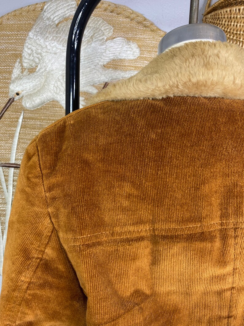 Vintage Penny Lane Style Corduroy Coat with Fur Trim and Lining, Fur Collar Coat, Vintage Penny Lane Coat, Size Large image 9