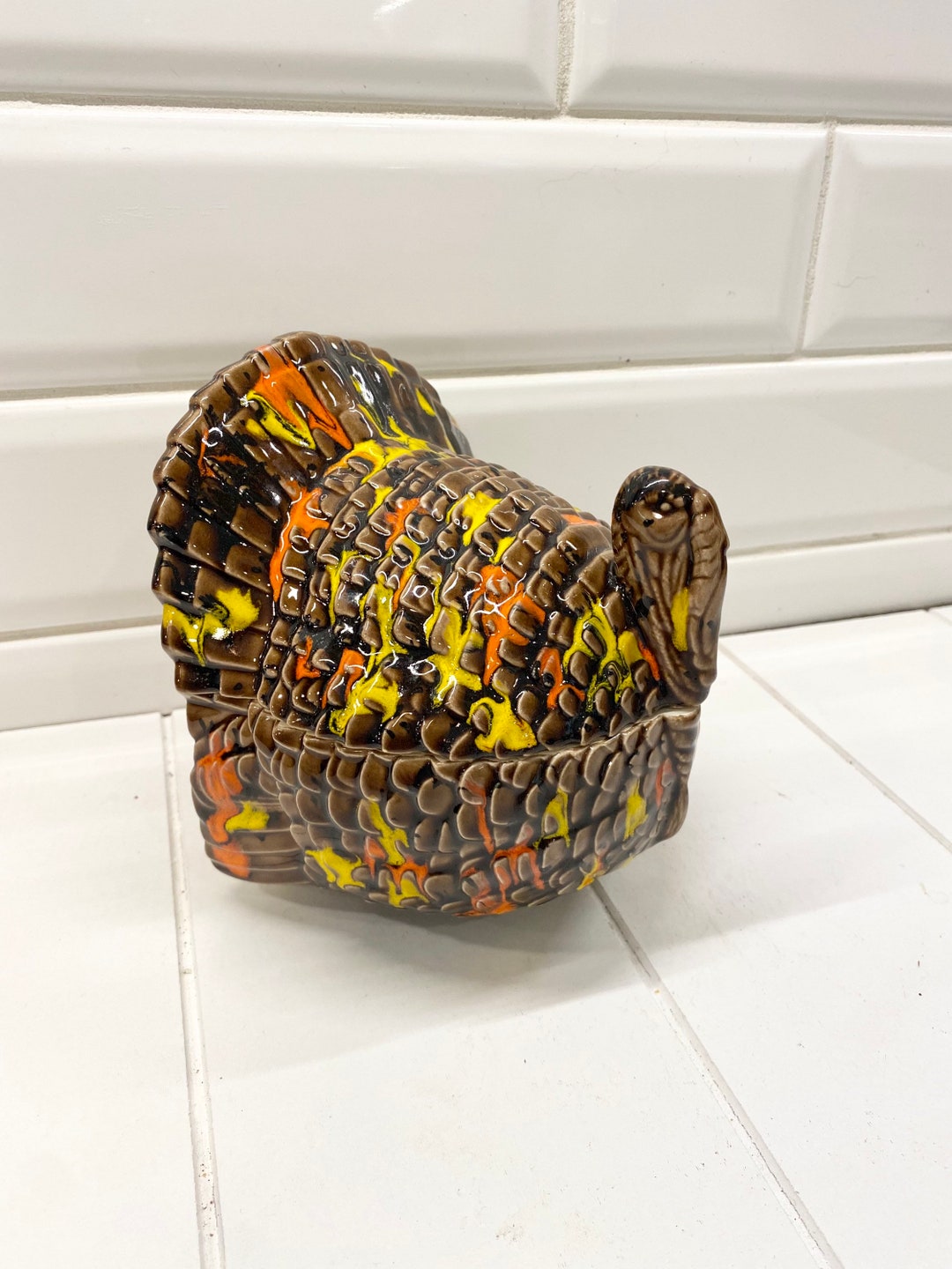 Vintage Thanksgiving Turkey Dish, Vintage Fall Decor, Vintage