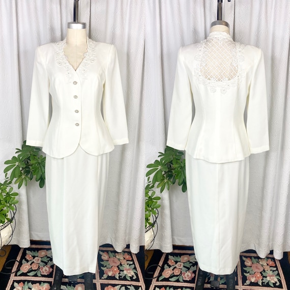 Vintage Off White Cache Skirt Suit, Vintage Weddi… - image 1