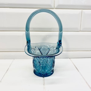 Vintage Fenton Smoky Blue Cut Glass Basket, Vintage Fenton Basket, Light Blue Fenton, Vintage Glassware, Collectible Glassware, Unmarked