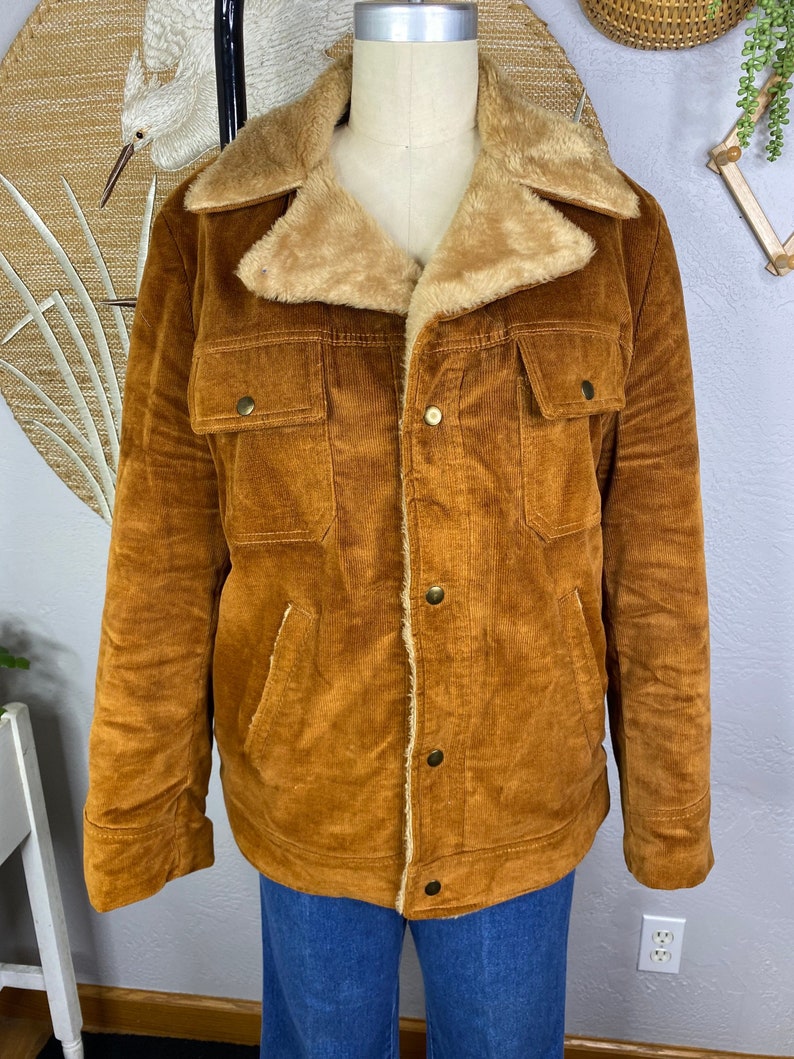 Vintage Penny Lane Style Corduroy Coat with Fur Trim and Lining, Fur Collar Coat, Vintage Penny Lane Coat, Size Large image 2