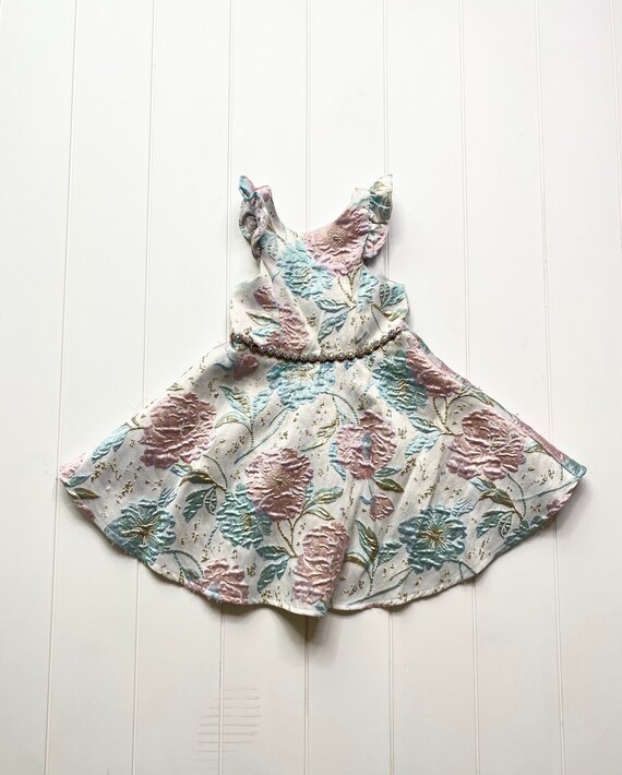 Vintage Pastel Brocade Dress, Vintage Floral Broc… - image 1