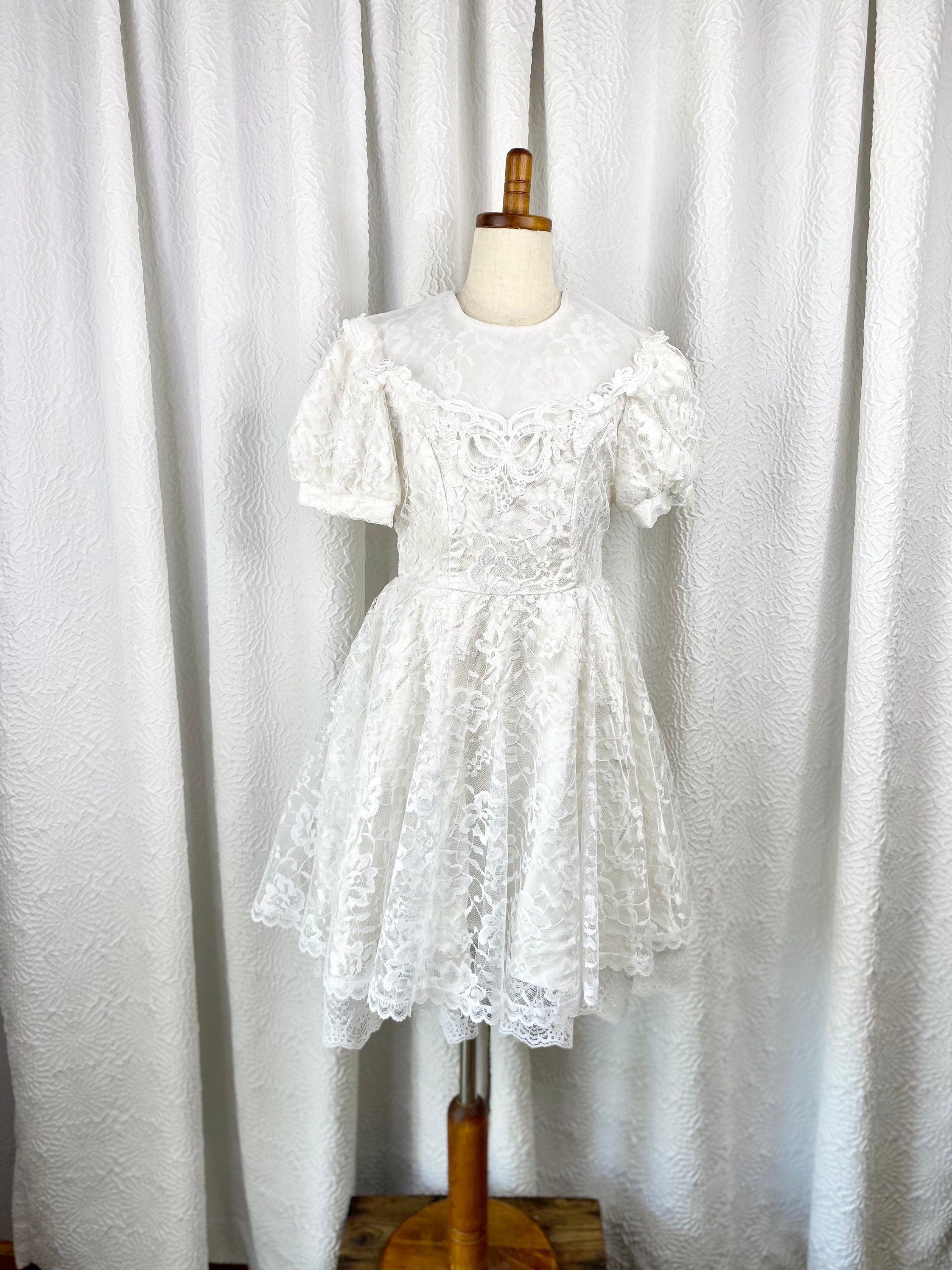 Vintage Jessica Mcclintock Girls White Lace Dress, Vintage Lace