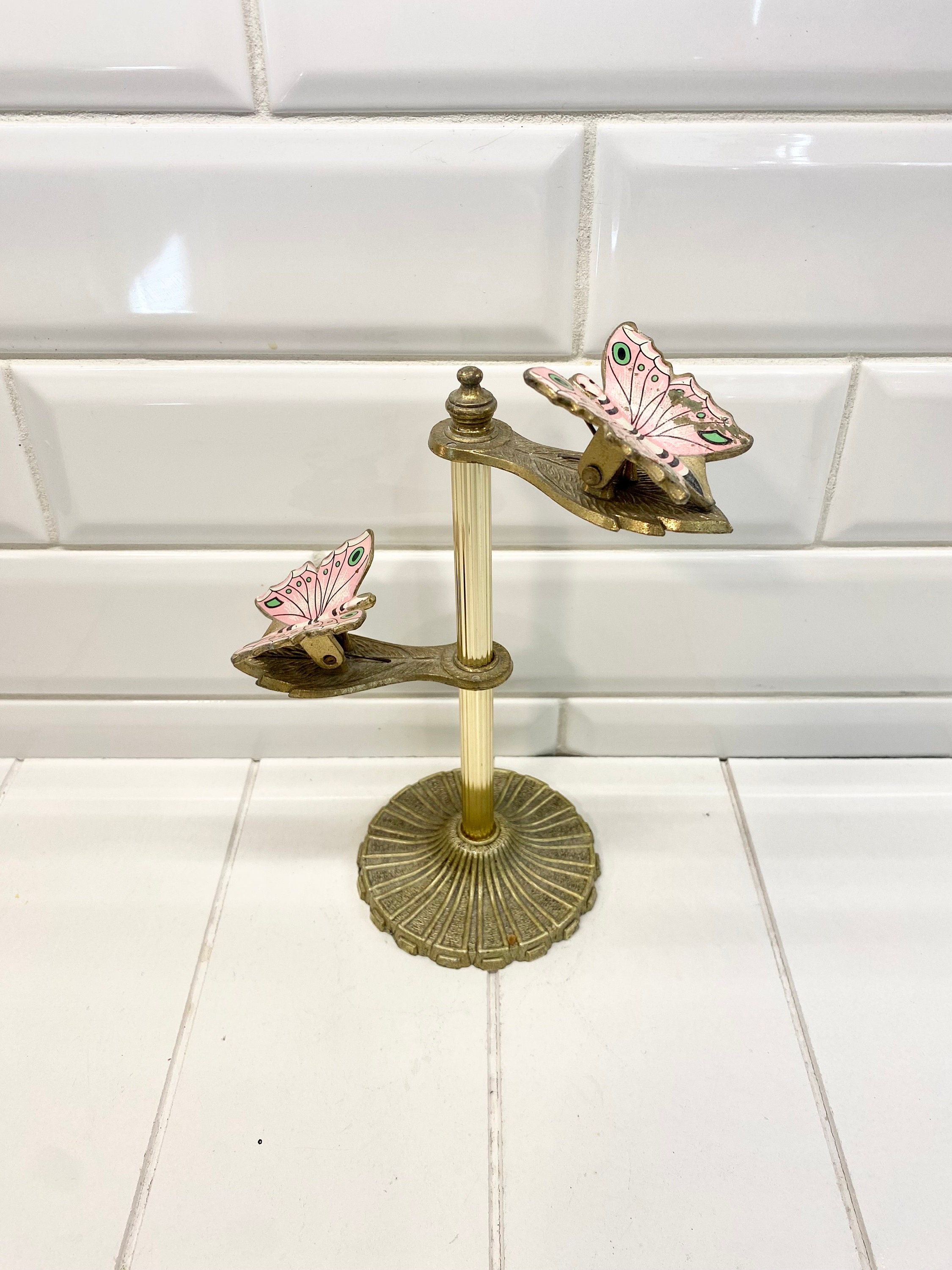 Vintage Allied Brass Pink Butterfly Letter Clip Rag Clip, Vintage Brass Butterflies, Vintage Brass Decor, Office Decor, Note Holder, 9" Tall