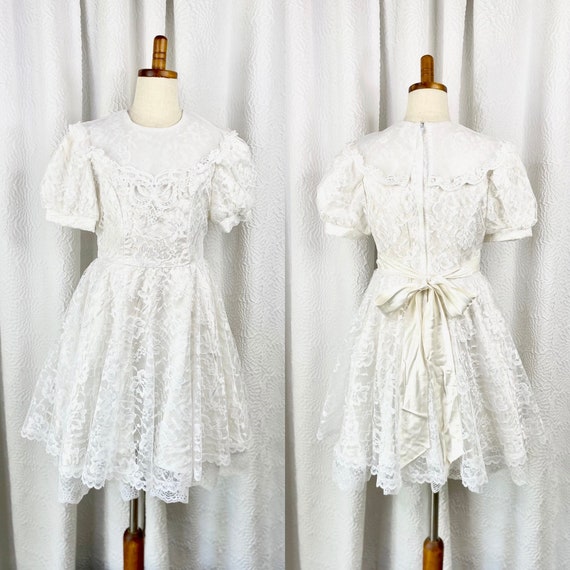 Vintage Jessica McClintock Girls White Lace Dress… - image 1